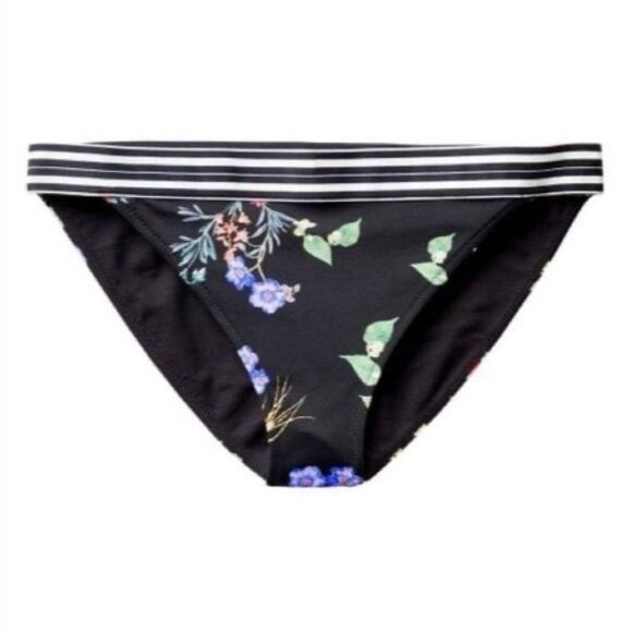 ATHLETA Floral Striped Elastic Waistband Bikini Bottom Black Size Small - Picture 3 of 7